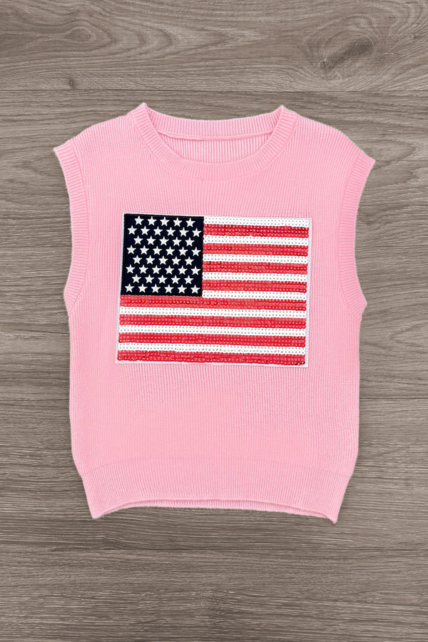 Mom & Me - Pink Flag Sweater Vest | Sparkle in Pink
