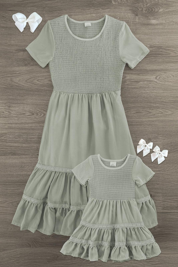 Mom & Me - Gray Ruffle Dress | Sparkle in Pink