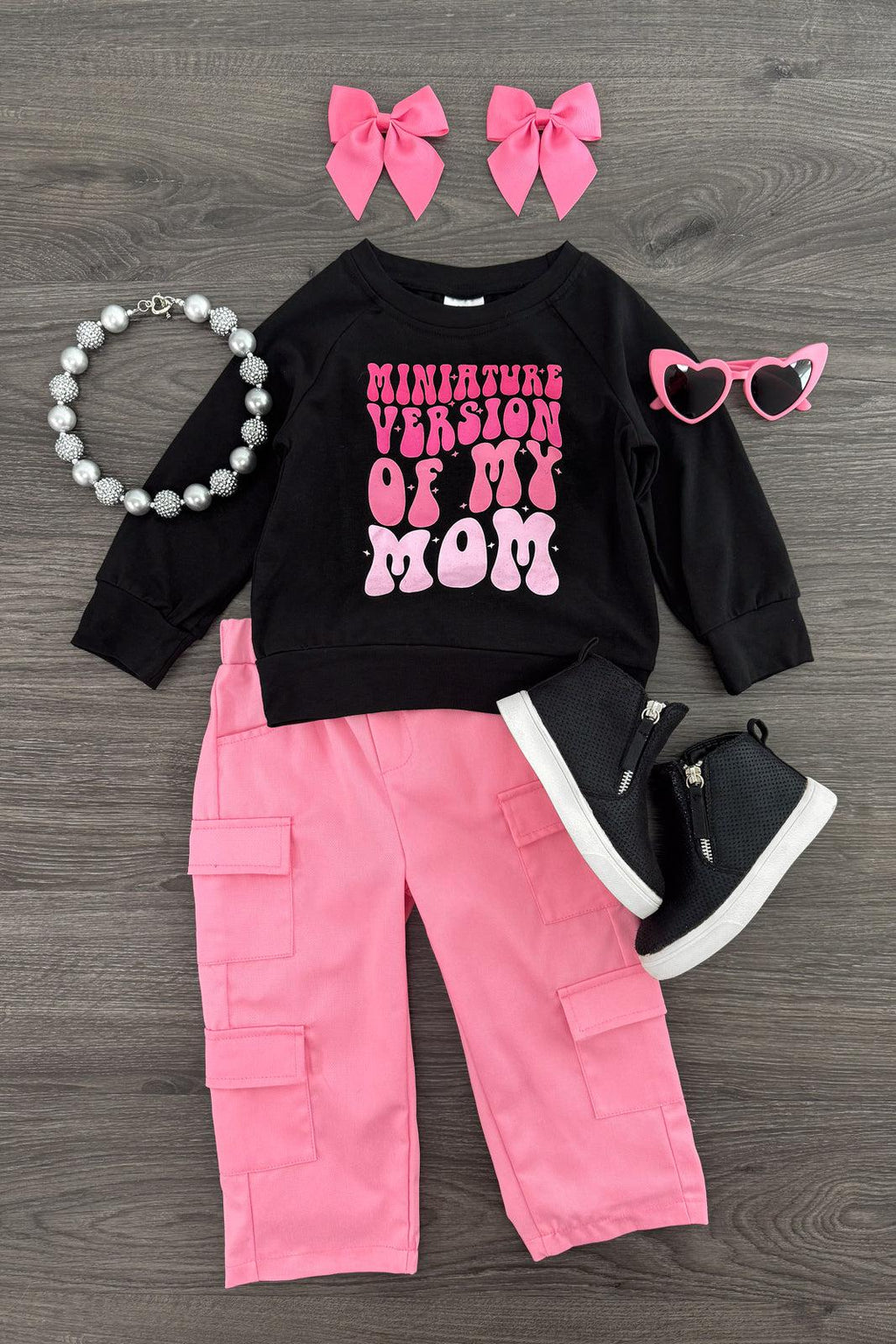 "Miniature Version Of My Mom" Pink Pant Set | Sparkle in Pink