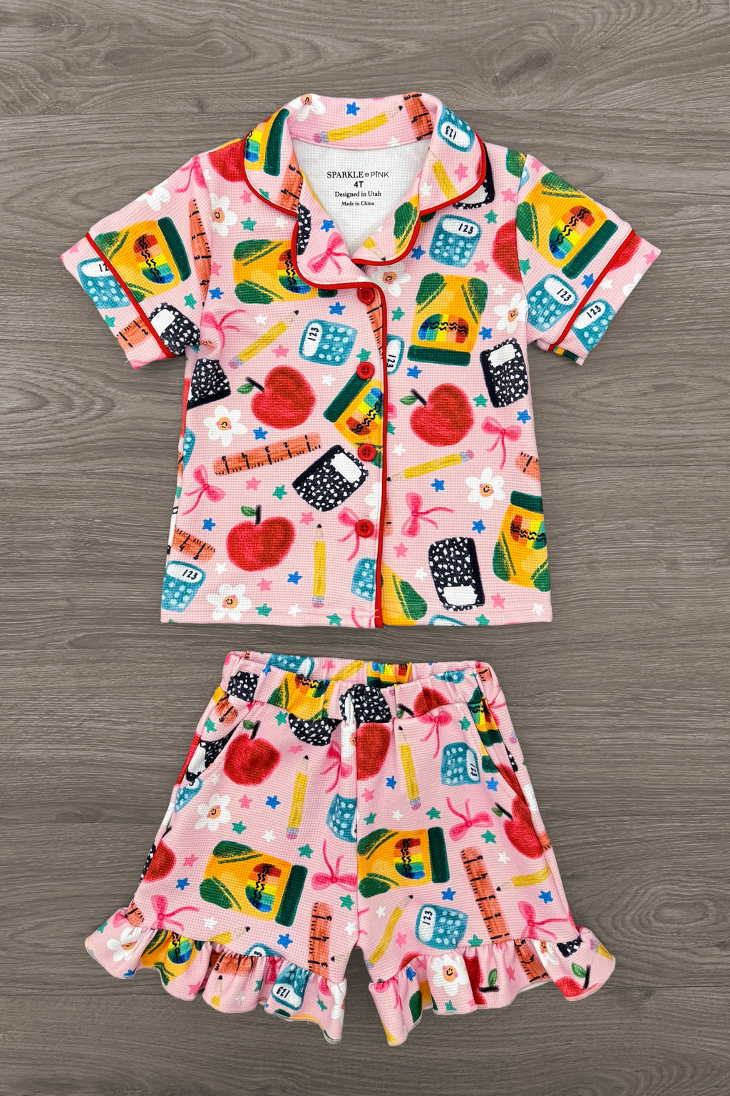 Mom & Me - School Supply Waffle Knit Pajamas | Sparkle in Pink