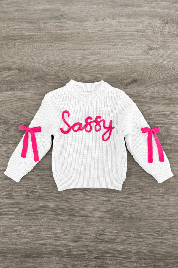 "Sassy" White Knit Sweater Legging Set | Sparkle in Pink