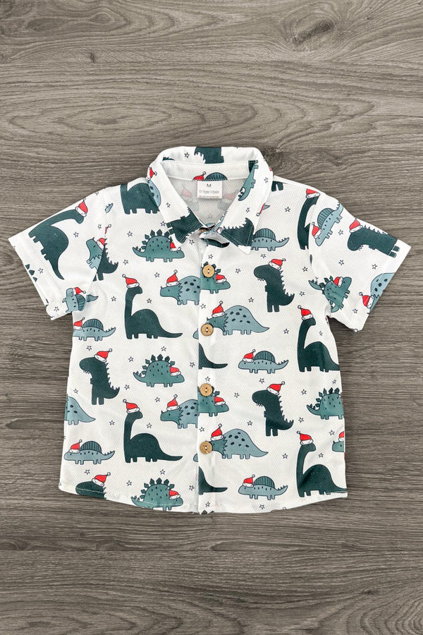 Santasaurus Button Down Top | Sparkle in Pink