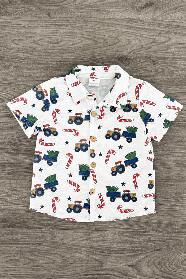 Christmas Tree Button Down Top | Sparkle in Pink