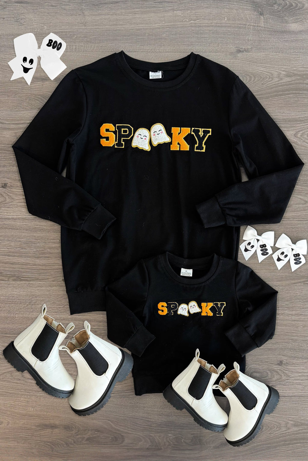 Mom & Me - "Spooky" Black Chenille Patch Top | Sparkle in Pink