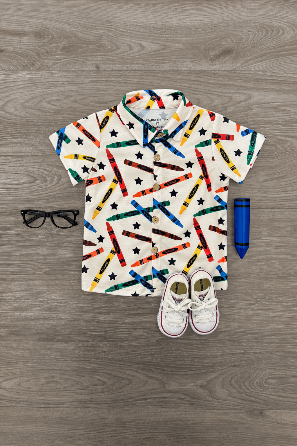 Crayons & Stars Button Down Top | Sparkle in Pink