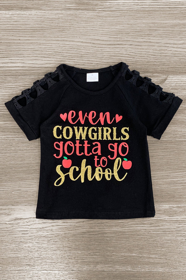 "Even Cowgirls Gotta Go To School" Suede Skirt Set - Sparkle in Pink