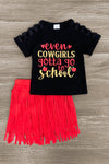 "Even Cowgirls Gotta Go To School" Suede Skirt Set - Sparkle in Pink