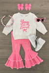"You Are So Loved" Pink Denim Bell Bottom Set | Sparkle in Pink
