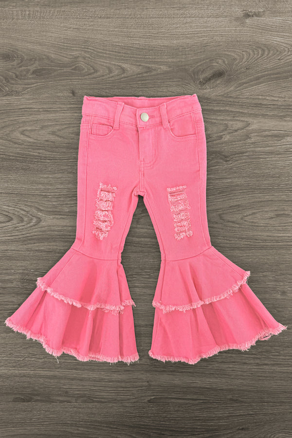 "You Are So Loved" Pink Denim Bell Bottom Set | Sparkle in Pink