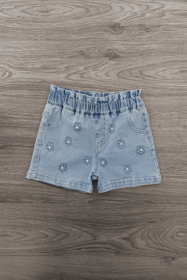 Mint Flower Denim Short Set | Sparkle in Pink
