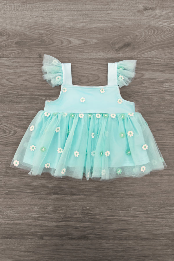 Mint Flower Denim Short Set | Sparkle in Pink