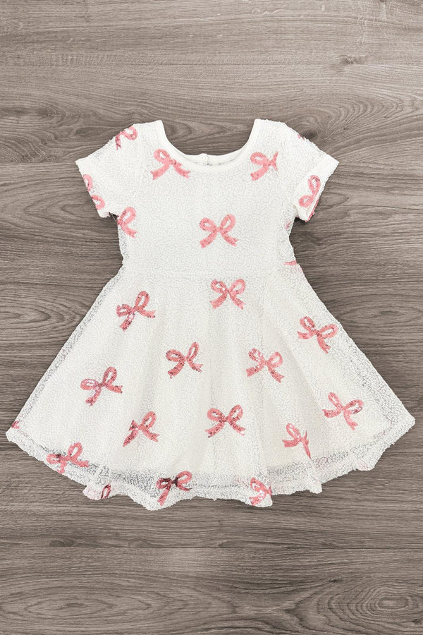 White & Pink Sequin Bow Dress | Sparkle in Pink