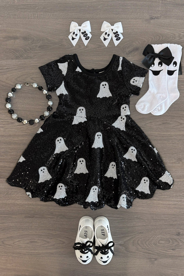 Black Sequin Ghost Dress | Girls' Halloween Clothing Sparkle In Pink Black Sequin Ghost Dress | Girls' Halloween Clothing Sparkle In Pink