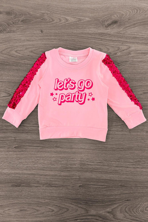 "Let's Go Party" Pink Sequin Bell Bottom Set | Sparkle in Pink