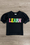 "Learn" Rainbow Sequin Denim Short Set | Sparkle in Pink