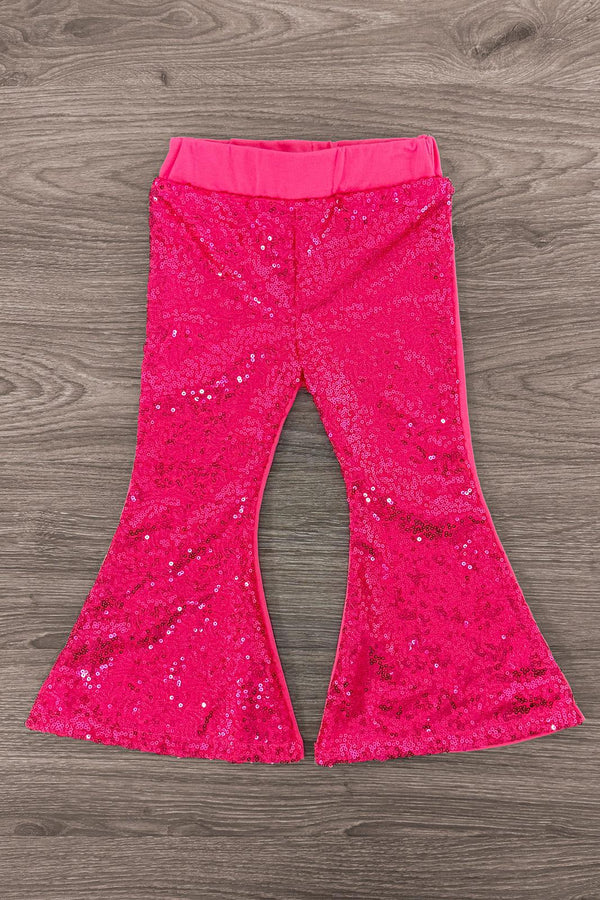 "Let's Go Party" Pink Sequin Bell Bottom Set | Sparkle in Pink