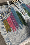 "Learn" Rainbow Sequin Denim Short Set | Sparkle in Pink