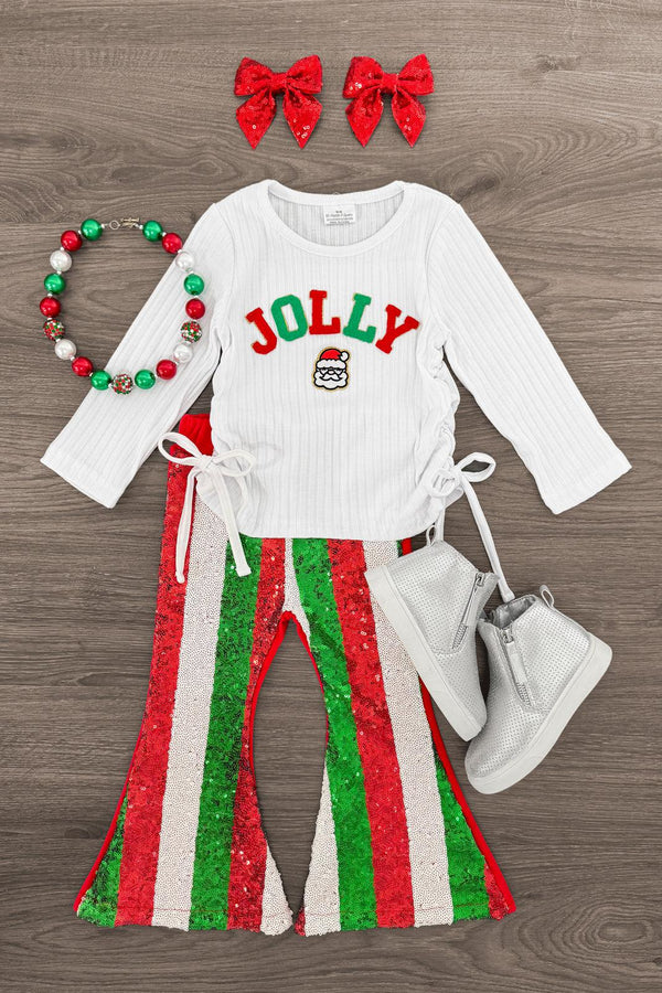 "Jolly" Chenille Patch Sequin Flare Set | Sparkle in Pink