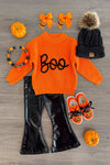 "Boo" Orange Sweater Bell Bottom Set | Sparkle in Pink