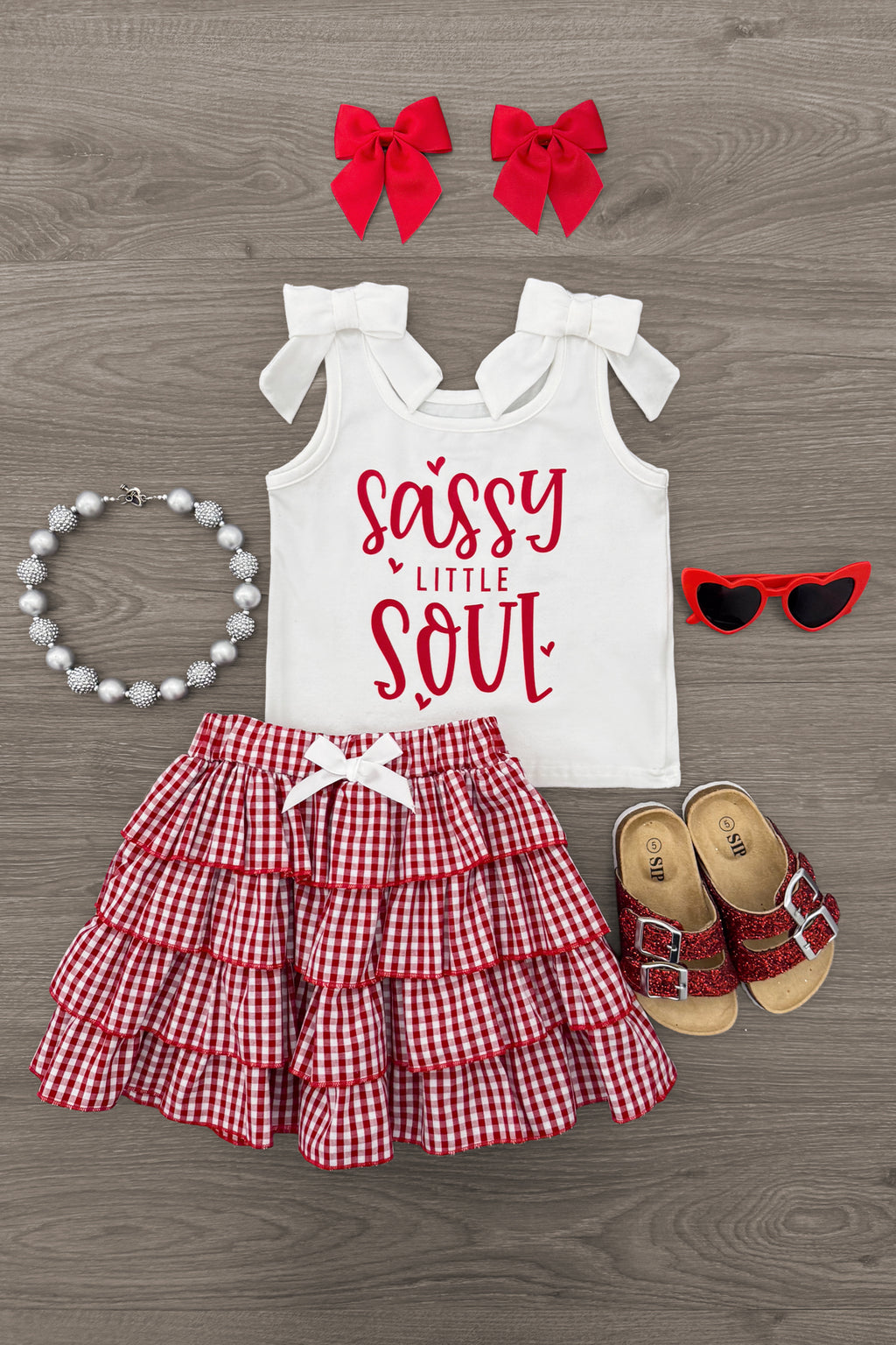 "Sassy Little Soul" Red Gingham Skirt Set | Sparkle in Pink