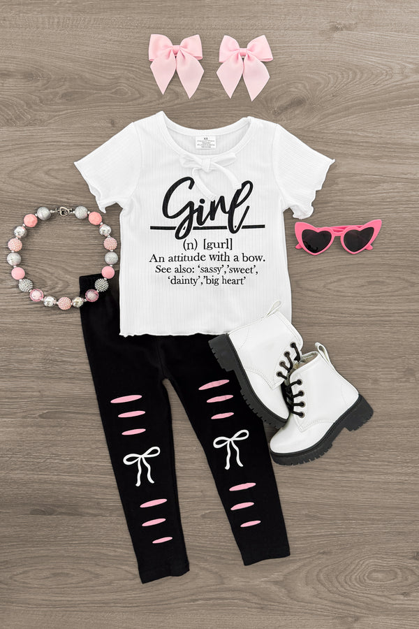 "Girl... An Attitude With A Bow" Legging Set | Sparkle in Pink