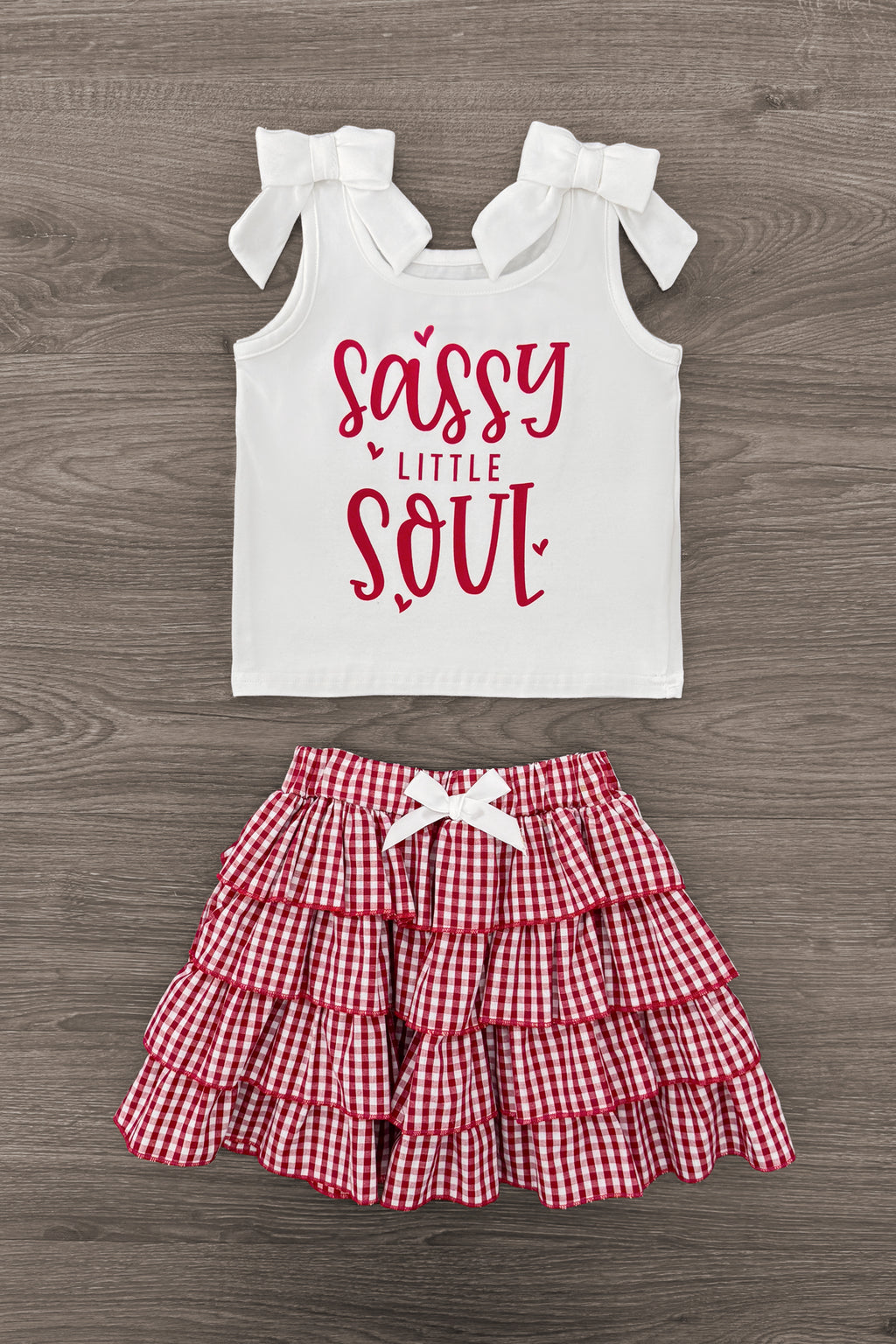 "Sassy Little Soul" Red Gingham Skirt Set | Sparkle in Pink