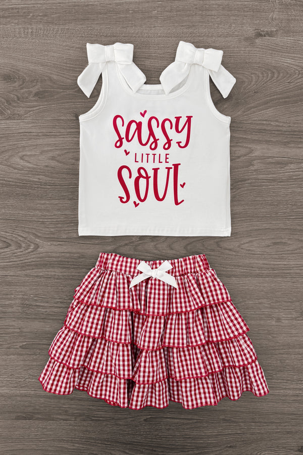 "Sassy Little Soul" Red Gingham Skirt Set | Sparkle in Pink