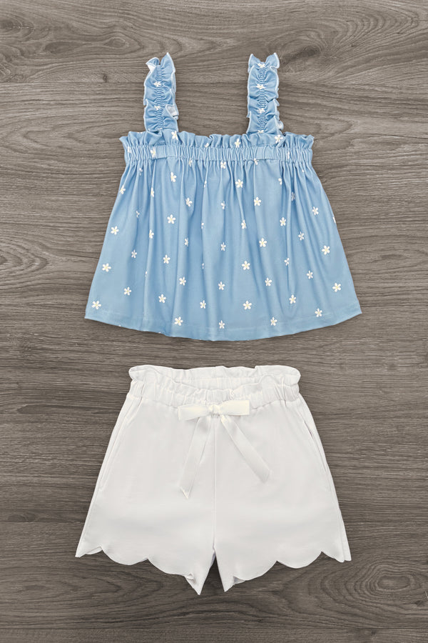 Blue & White Flower Short Set | Sparkle in Pink