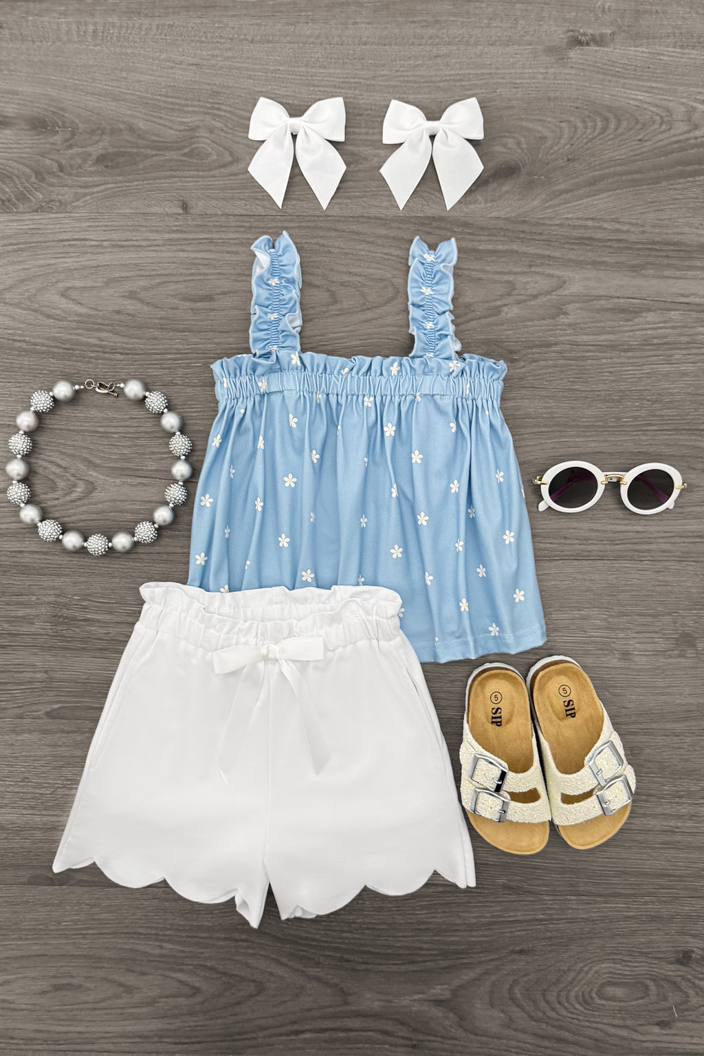 Blue & White Flower Short Set | Sparkle in Pink