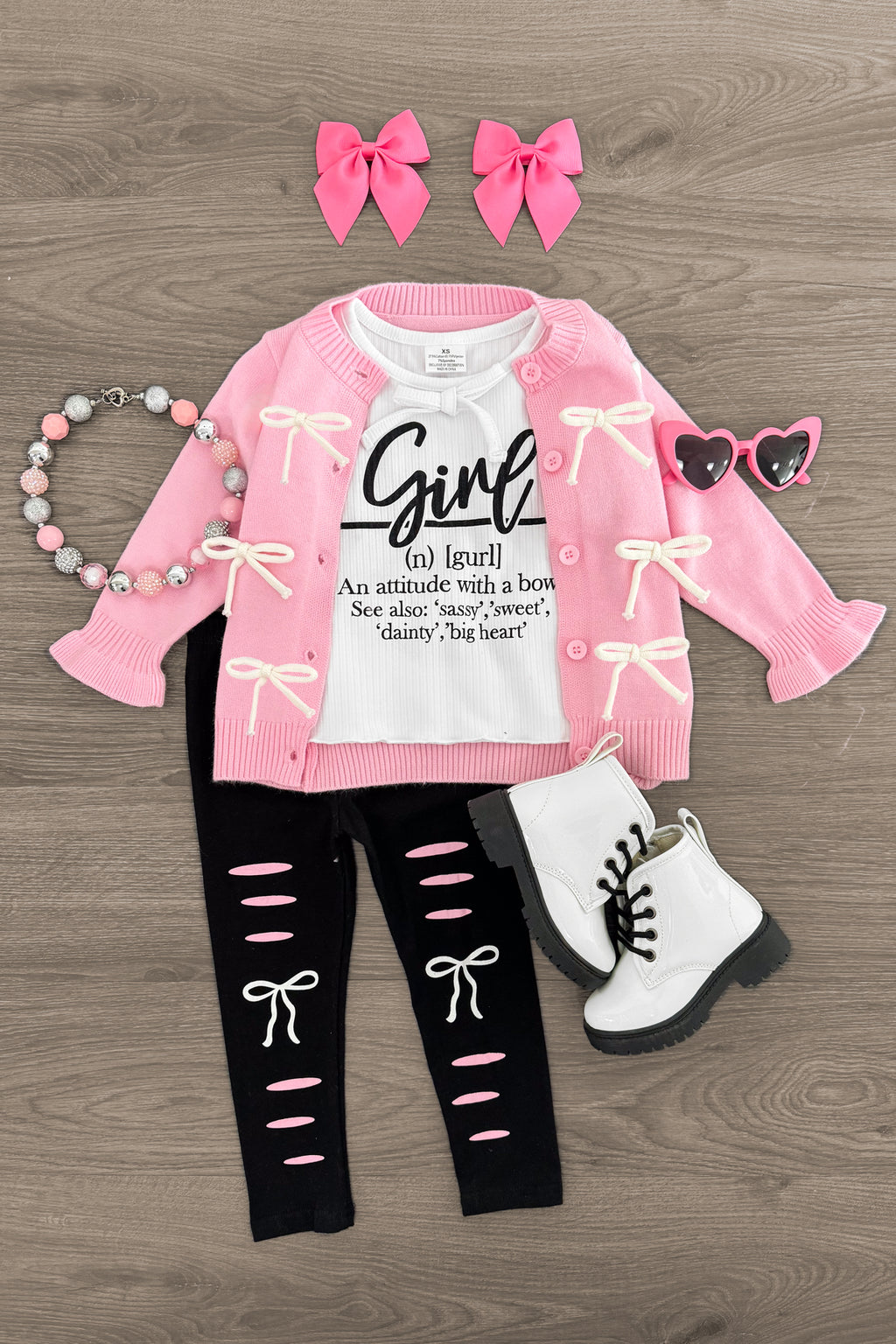 "Girl... An Attitude With A Bow" Legging Set | Sparkle in Pink
