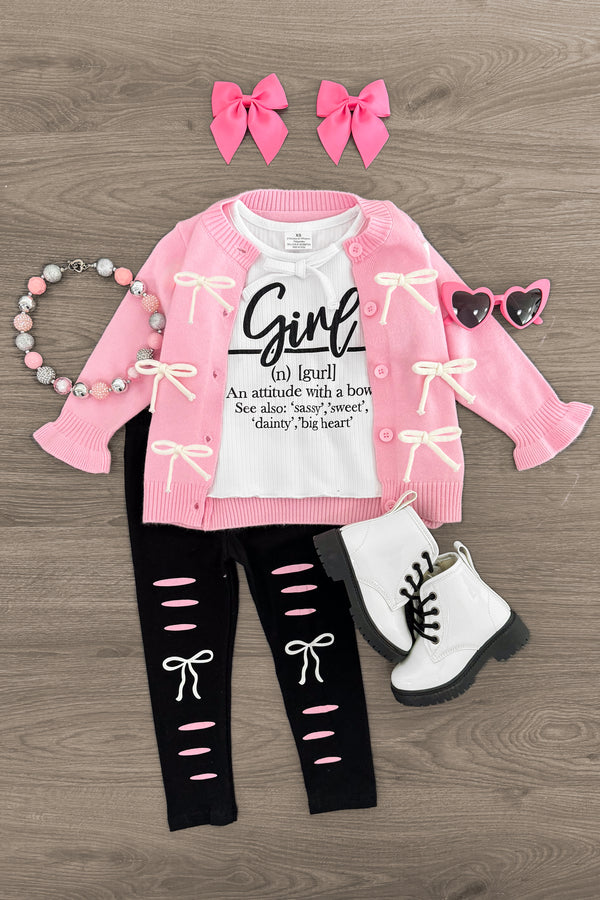 "Girl... An Attitude With A Bow" Legging Set | Sparkle in Pink