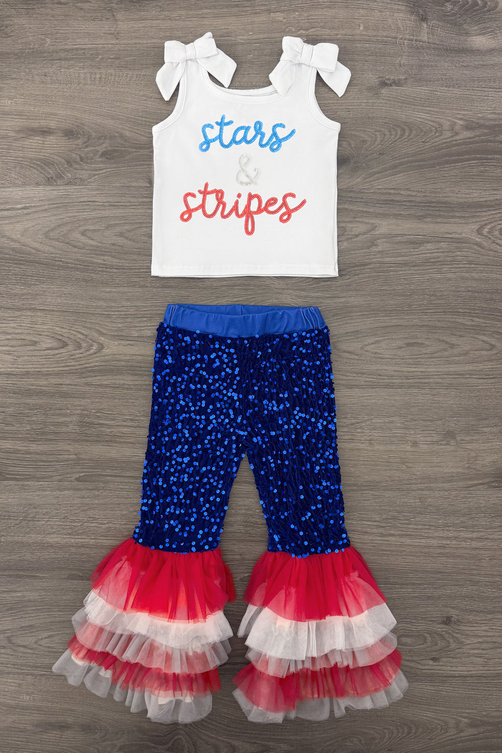 "Stars & Stripes" Sequin Bell Bottom Set | Sparkle in Pink