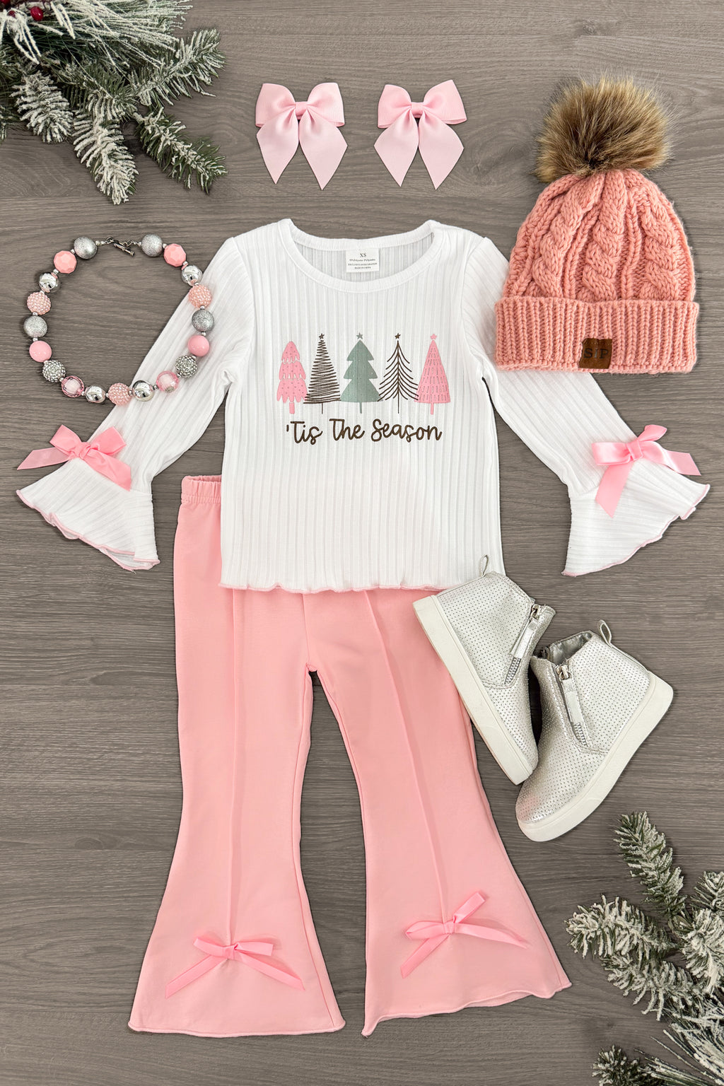 "Tis The Season" Pink Flare Pant Set | Sparkle in Pink