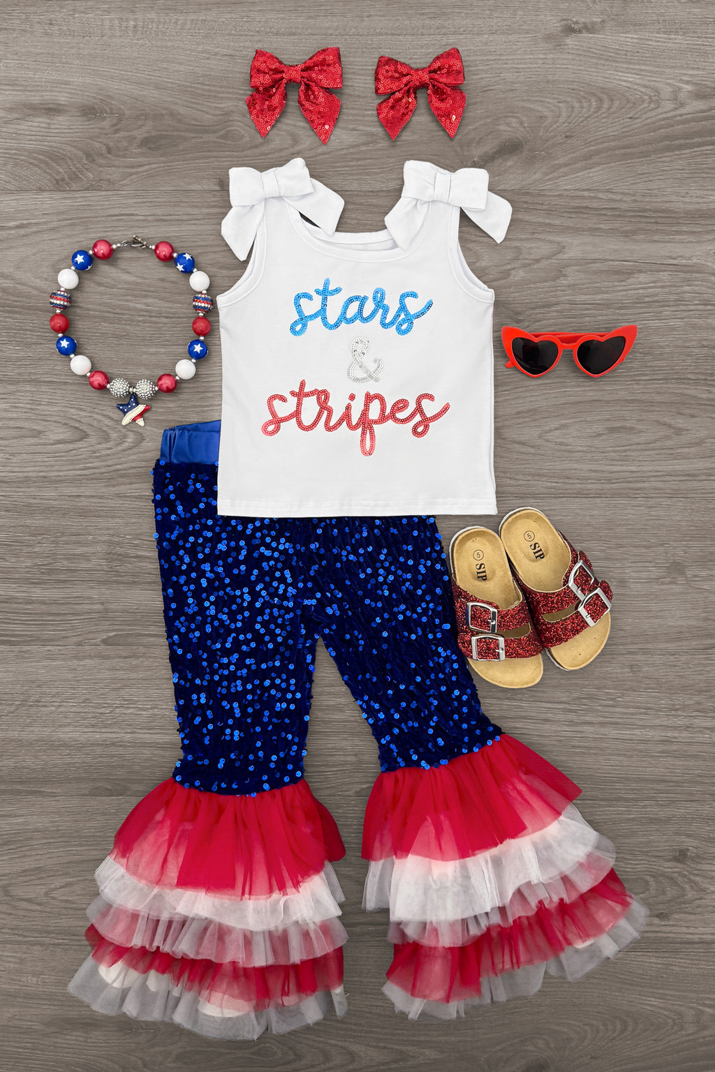 "Stars & Stripes" Sequin Bell Bottom Set | Sparkle in Pink