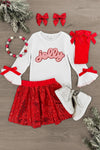 "Jolly" Red Sequin Skirt Set | Sparkle in Pink