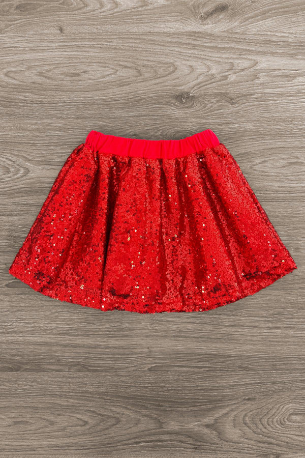 "Jolly" Red Sequin Skirt Set | Sparkle in Pink