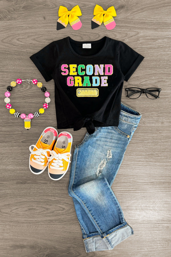 "Pre-K - Sixth Grade" Rainbow Chenille Patch Top | Sparkle in Pink