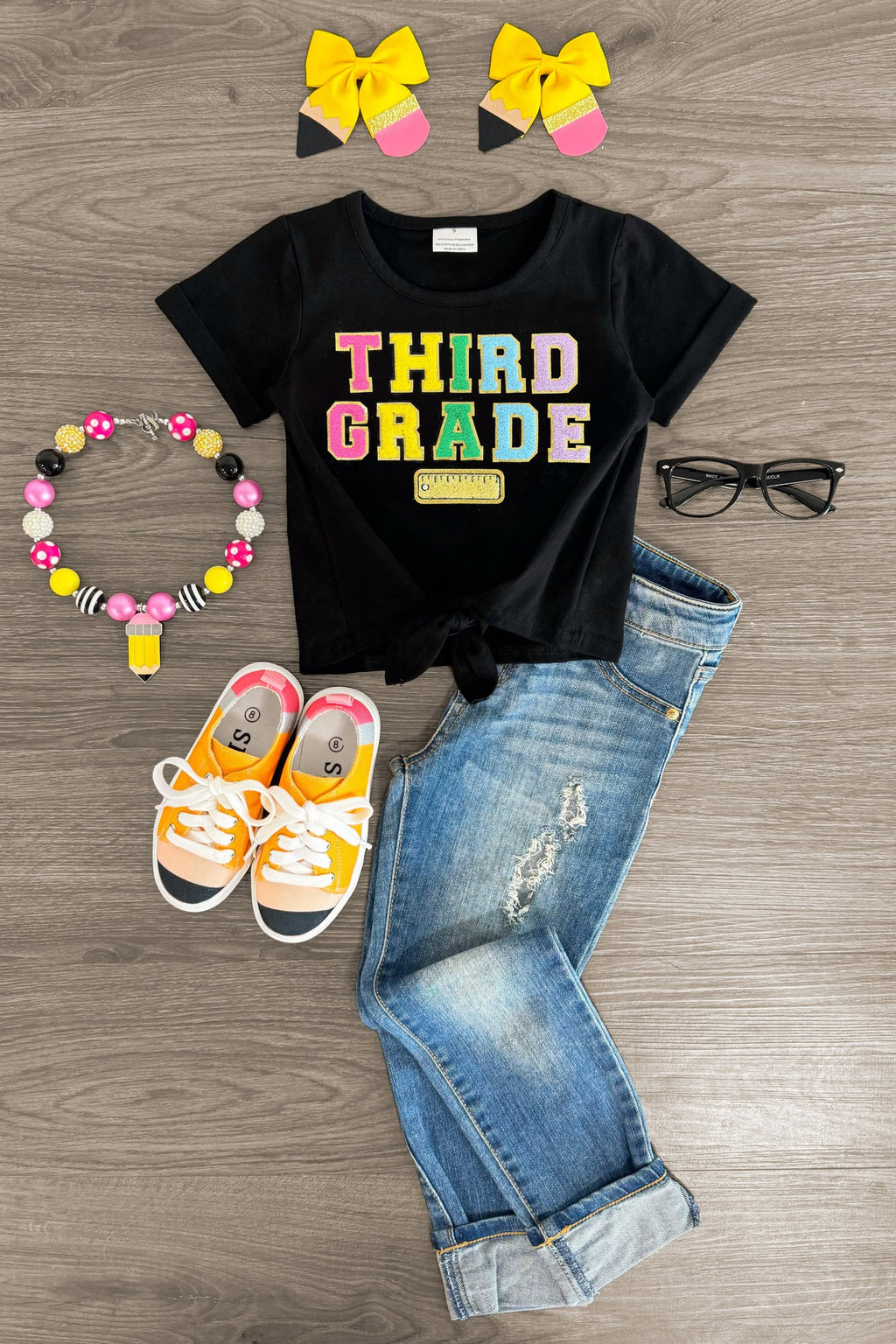 "Pre-K - Sixth Grade" Rainbow Chenille Patch Top | Sparkle in Pink