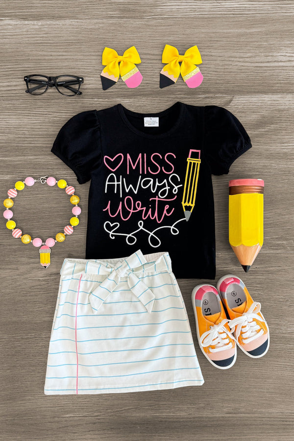 "Miss Always Write" Suede Skirt Set | Sparkle in Pink