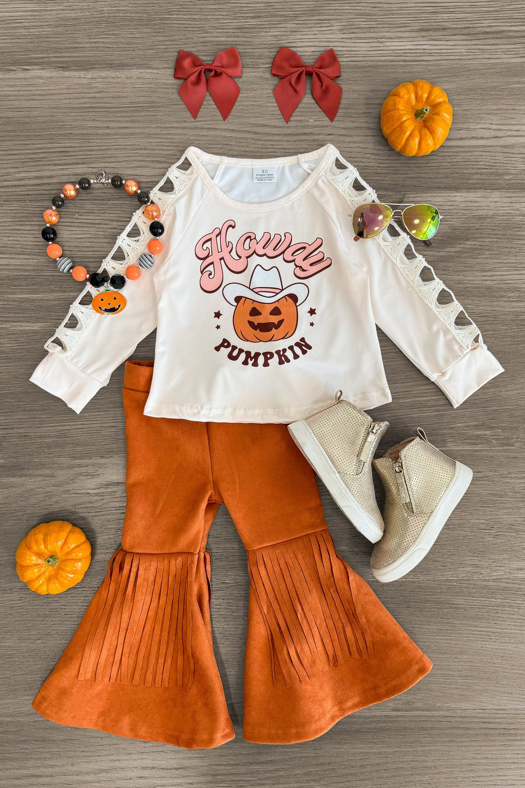 "Howdy Pumpkin" Suede Bell Bottom Set | Sparkle in Pink