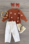 Brown Flower Sweater Cargo Pant Set | Sparkle in Pink