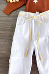 Brown Flower Sweater Cargo Pant Set | Sparkle in Pink