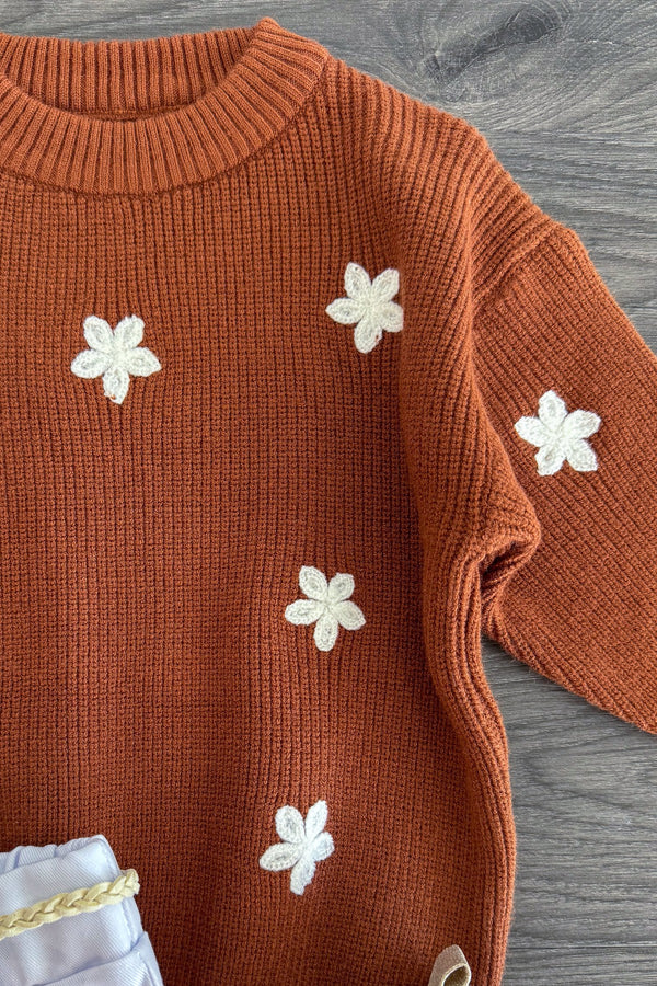 Brown Flower Sweater Cargo Pant Set | Sparkle in Pink