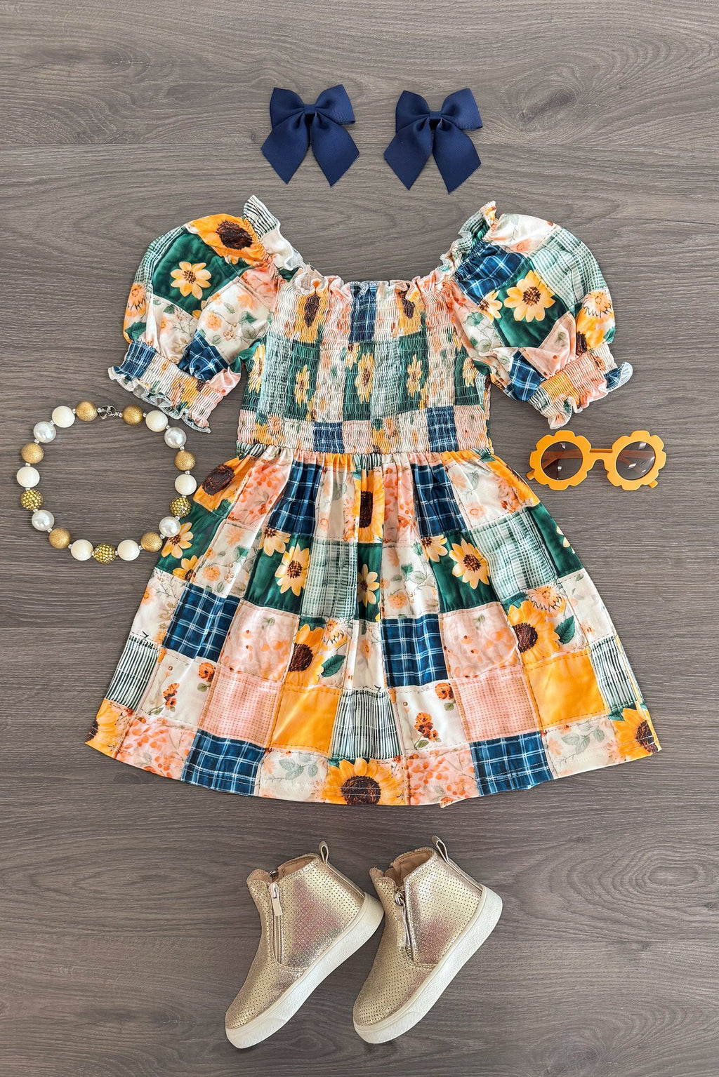 Faux Quilted Sunflower Dress | Sparkle in Pink