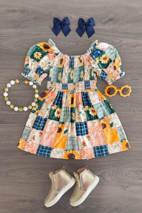 Faux Quilted Sunflower Dress | Sparkle in Pink