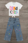 "Kind Is Cool" Denim Pant Set | Sparkle in Pink