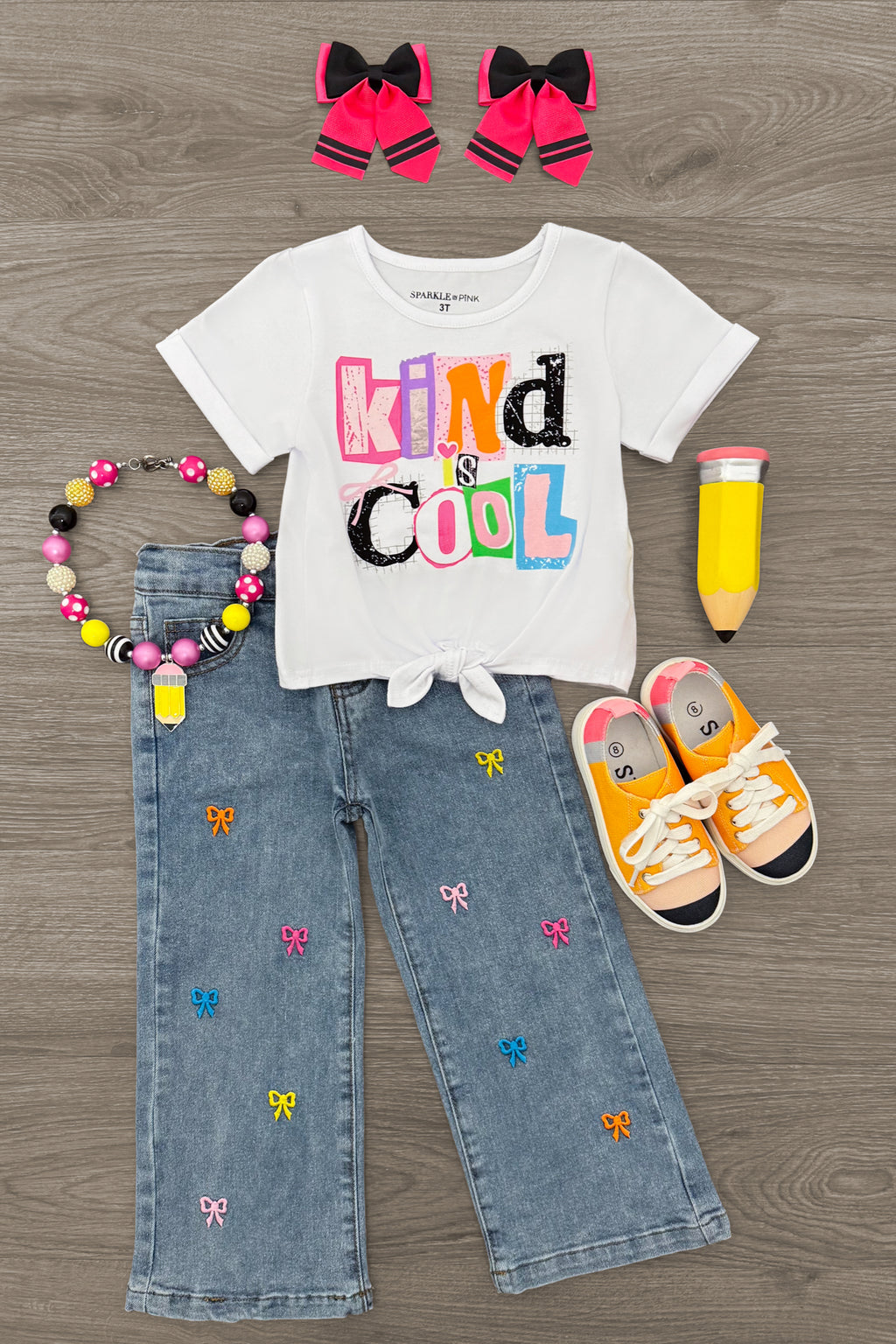 "Kind Is Cool" Denim Pant Set | Sparkle in Pink