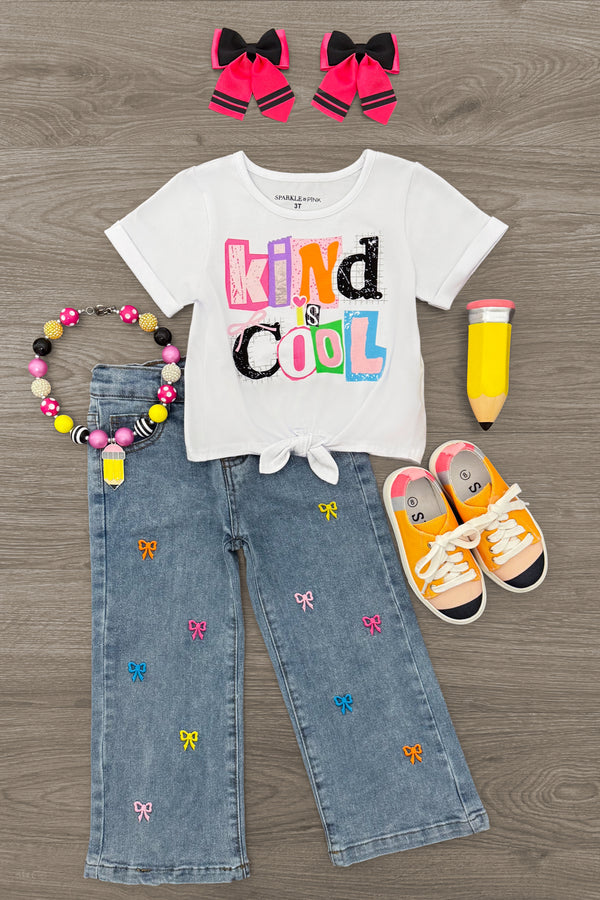 "Kind Is Cool" Denim Pant Set | Sparkle in Pink
