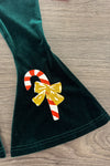 "Merry" Green Velvet Bell Bottom Set | Sparkle in Pink