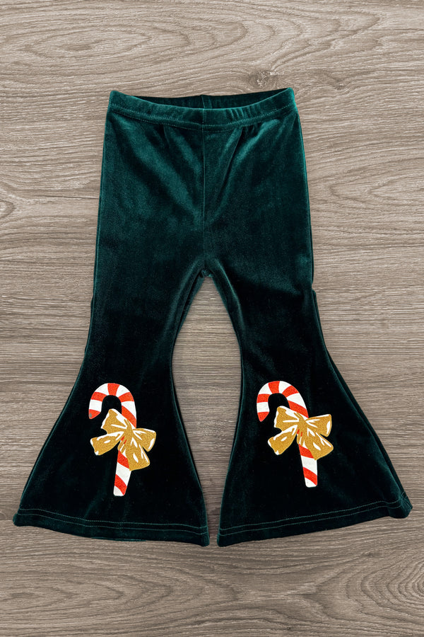 "Merry" Green Velvet Bell Bottom Set | Sparkle in Pink